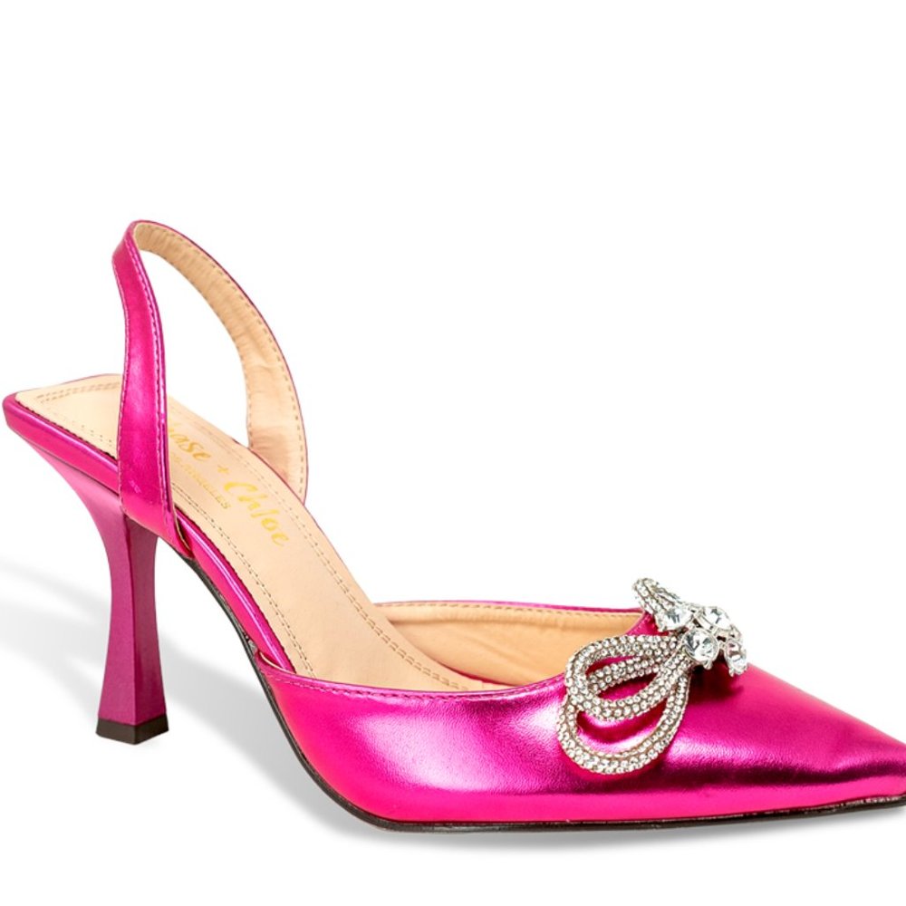 Women’s Rhinestone Bow Slingback Pointed Toe Heel Pumps - Picture 2 of 4
